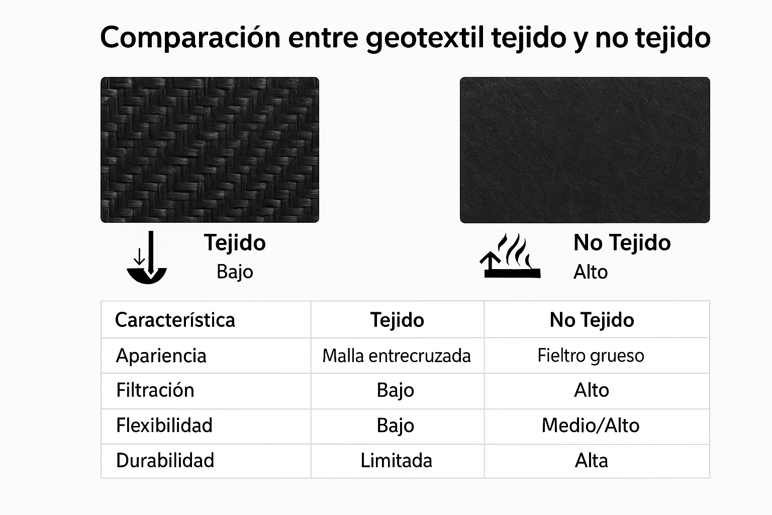 Comparación entre geotextil tejido y no tejido: resistencia y filtrado