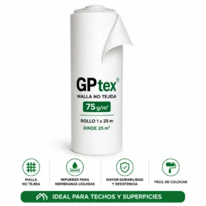 Geotextil GPtex 75 gm² rollo 1 x 25 m para membrana líquida Rollo de geotextil GPtex 75 g/m² de 1 x 25 m para refuerzo de membranas líquidas en techos y superficies
