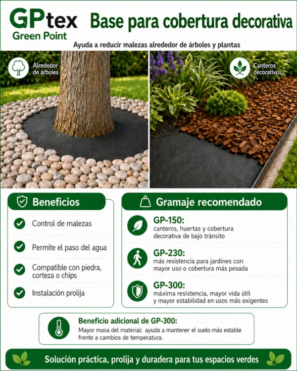 BasecoberturadecoraticaGPtex Geotextil 300g/m² GreenPoint – Jardinería, Mulching y Obra Profesional