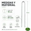 Infografía de estacas U zincadas de 18 cm y 4 mm con medidas y material